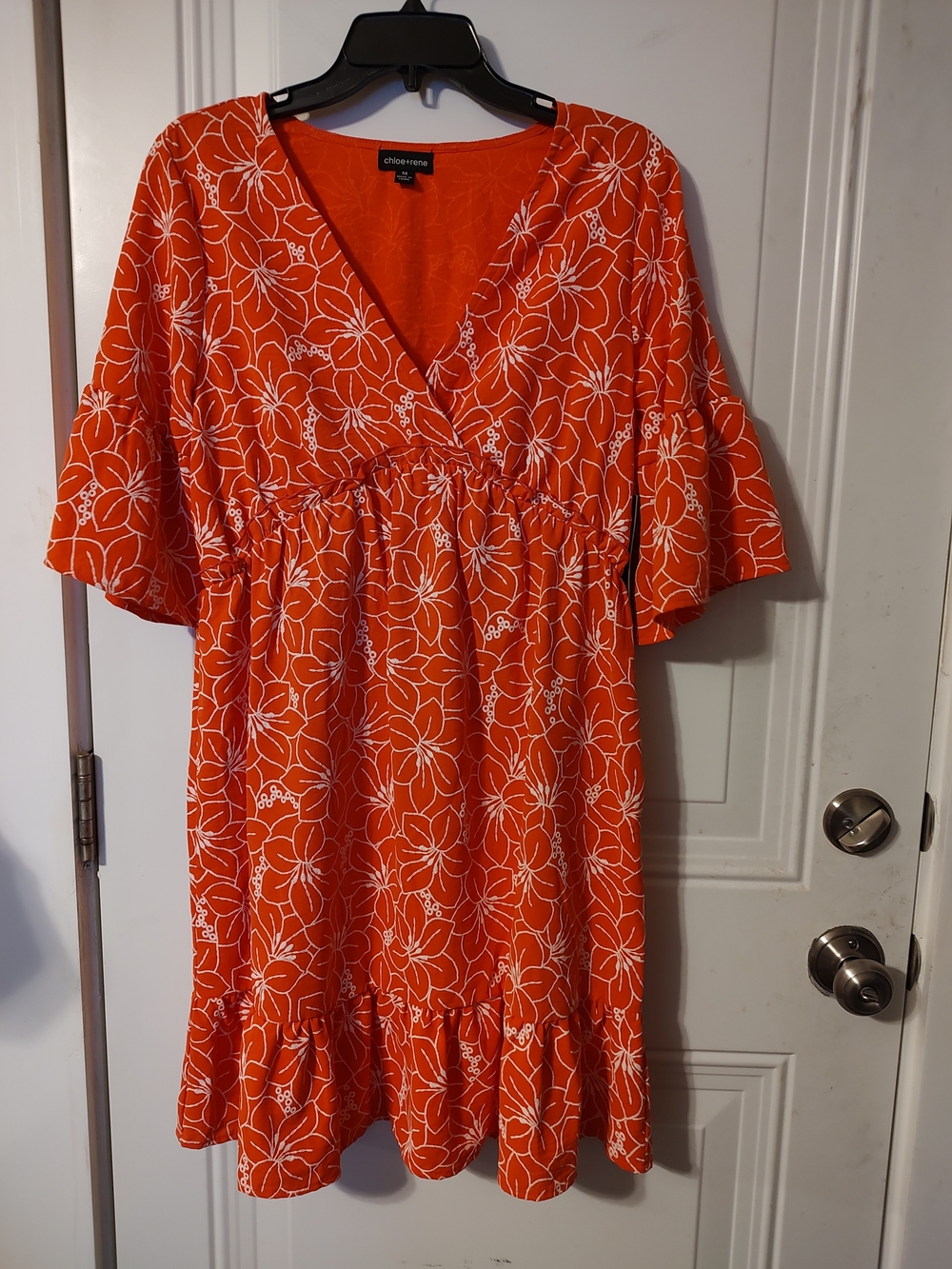 Chloe +Rene Bright Orange Floral V-Neck Summer Dress